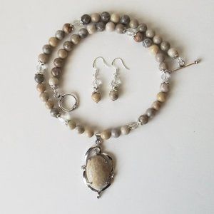 Coral Fossil necklace/earrings set (#1010)